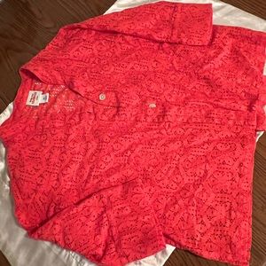 Salmon color crop cardigan